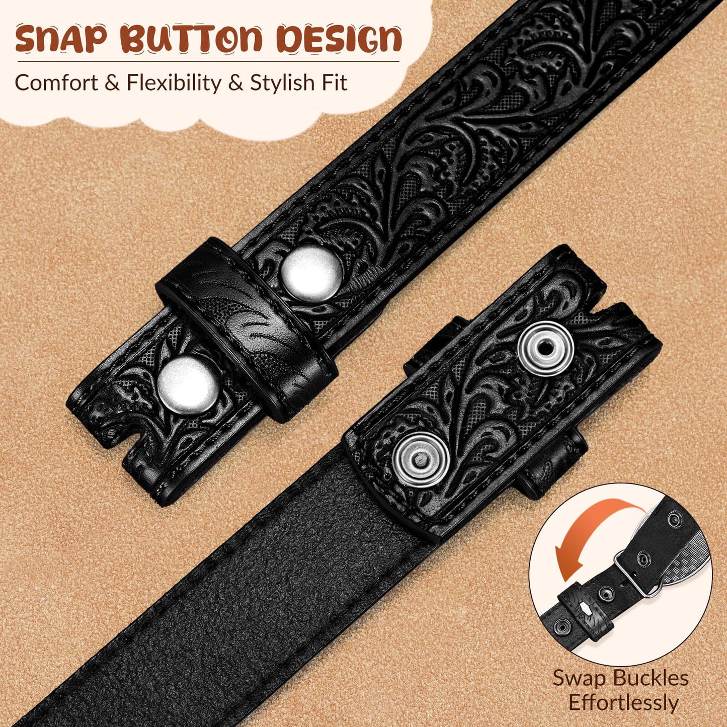 BELTROAD Western Belt Strap for Kids Boys Girls Toddler Genuine Black Leather Belt Cowgirl Cowboy Kids Western Belts for Jeans Gift