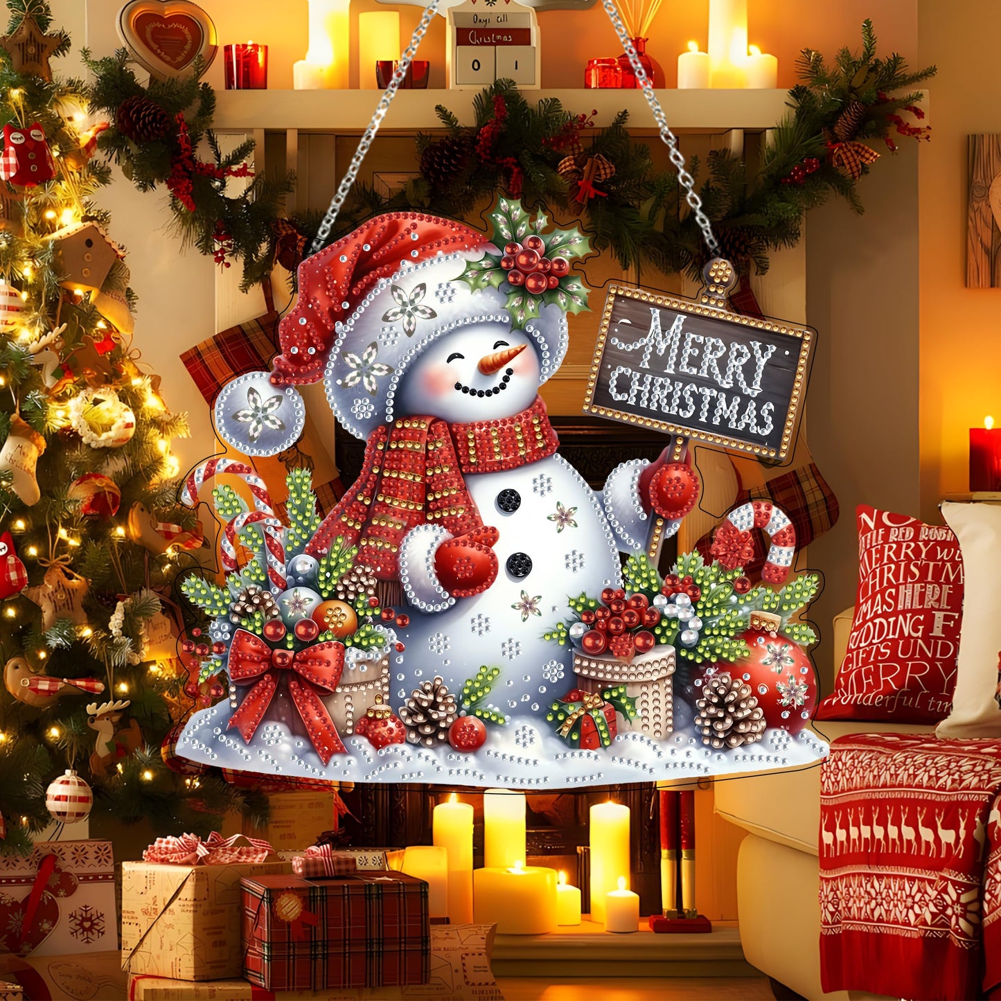 JJFox Diamond Art Hanging Kit for Adult,Special Shaped Rhinestone,DIY Acrylic 5D Diamond Art Painting Window Pendants Home Garden Wall Hanging Kits Hanging Ornament,Double Sided. (Christmas snowman1)