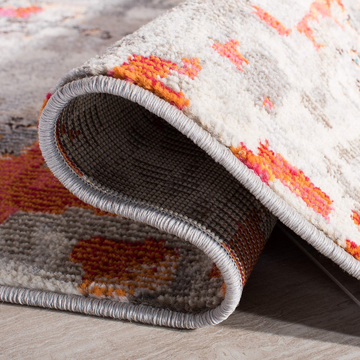 SAFAVIEH Madison Collection Runner Rug - 2'2" x 8', Grey & Orange, Boho Abstract Distressed Design, Non-Shedding & Easy Care, Ideal for High Traffic Areas in Living Room, Bedroom (MAD425H)