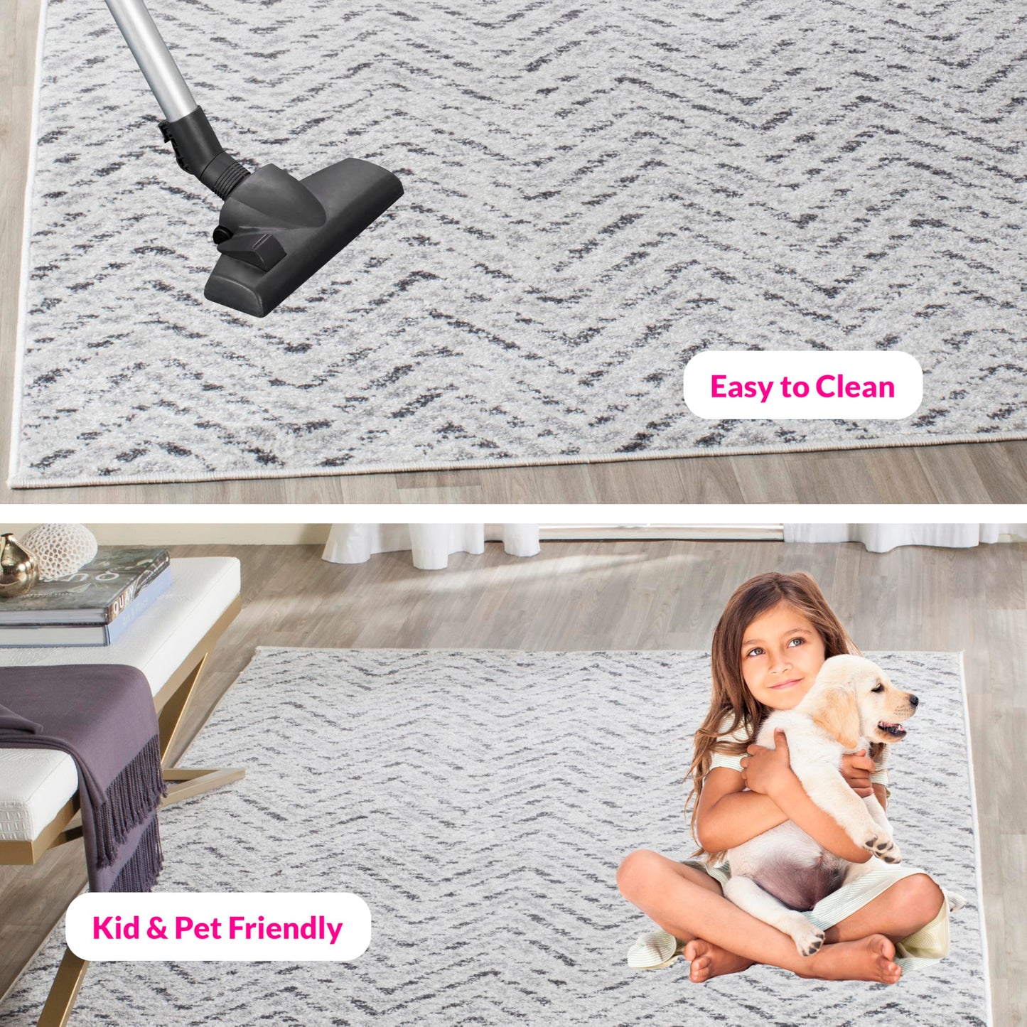 SAFAVIEH Area Rug 8x10 - Adirondack Collection - Large - Ivory & Charcoal, Chevron Pattern, Non-Shedding & Easy Cleaning, Ideal for Living Room, Bedroom, Office, Dining Space (ADR104N)