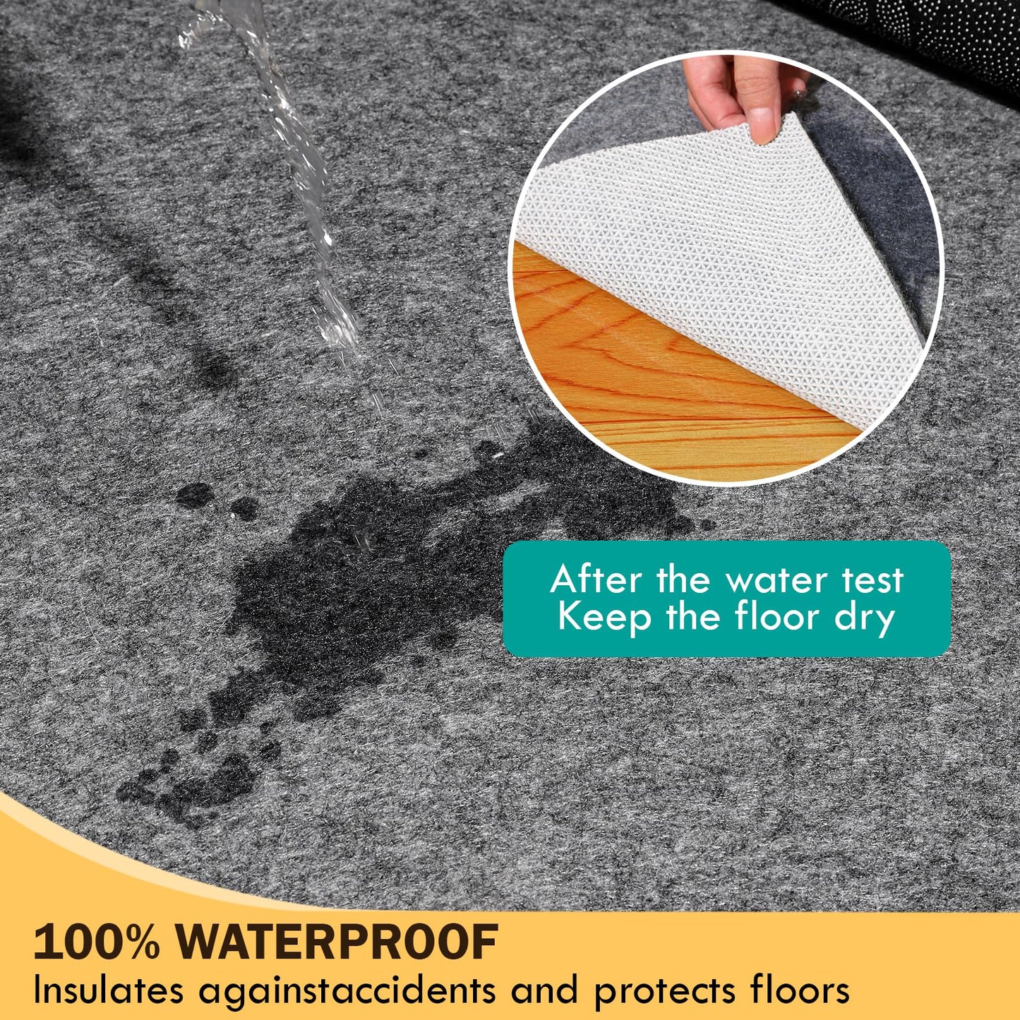 Waterproof Rug Pad 9x12 Ft, Under Area Carpet Padding, Non Slip Felt Rug Pads for Hardwood Floors, Protective Underlay Keeps Rugs in Place Without Wrinkles