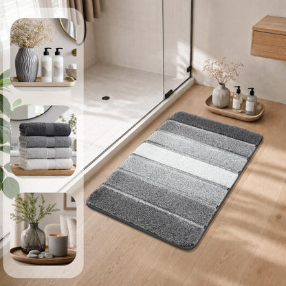COSY HOMEER Bathroom Rugs 24 x 17, Ultra Soft Absorbent Bath Mat, Non-Slip TPR Backing Stays in Place, Machine Washable Shaggy Rug for Bathroom Floor, Grey