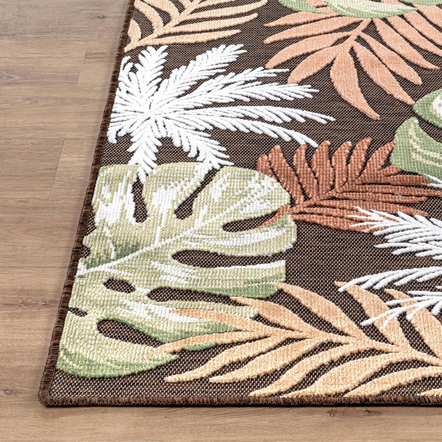 Luul Home Floral Indoor Outdoor Rugs 5x7 Large Area Rug for Living Room, Patio Decor, Kitchen, and Entryway Rug, Washable Stain Resistant Outside Carpet Brown 5 x 7