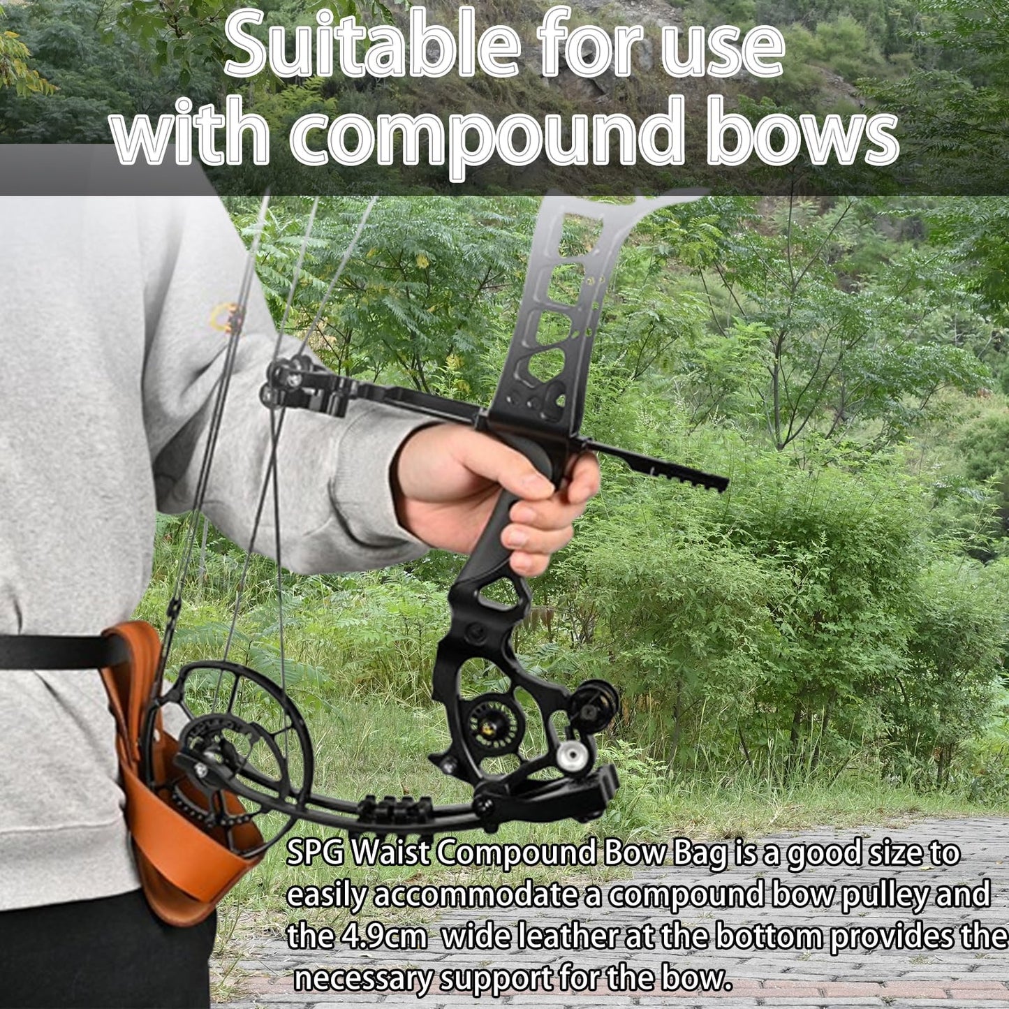 SPG Waist Compound Bow Holder - Archery Bow Belt Pouch for Shooter Holding Up Bows Practical Compound Bow Bag & Adjustable Belt Assisted Hunting Shooting Sporting Standing Resting Accessories (Black)
