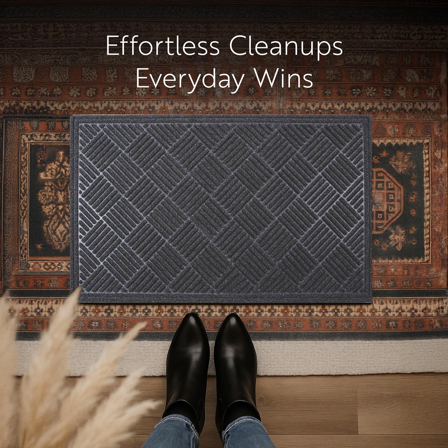 Restaurantware-Comfy Feet 60 x 36 Inch Floor Mat, 1 Diamond Outdoor Floor Mat - No Slipping, No Skid Backing, Black Polypropylene Utility Mat, Does Not Get Stained, heavy-duty
