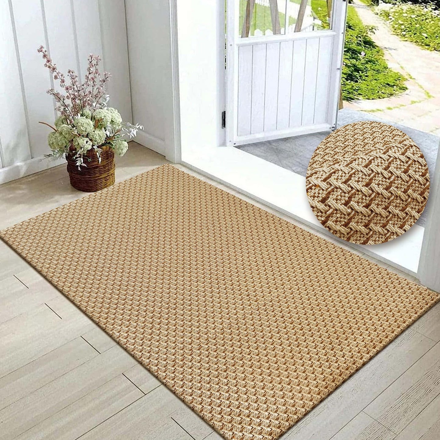 HAPACE Braided Rug Faux Jute Entryway Rug 2' x 3' Non-Slip Backing Machine Washable Natural Boho Stain-Resistant Area Rugs for Bathroom, Living Room, Doormat, Farmhouse, Laundry, Kitchen Light Brown
