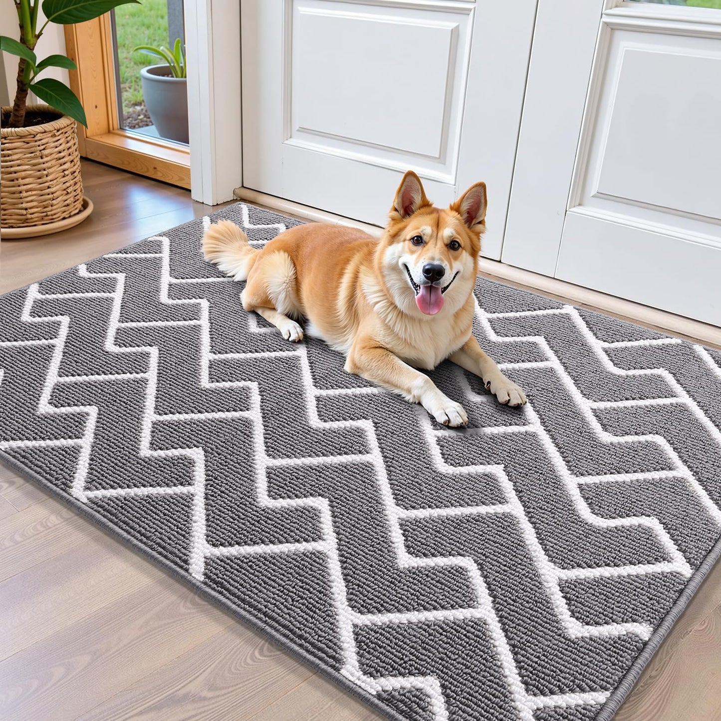 OLANLY Front Door Mat, Non-Slip Rubber Backing, Dirt Resistant and Absorbent, Washable, Easy to Clean Low-Profile Indoor Doormat for Back Door, Entryway, Inside Entrance, 40x32, Grey