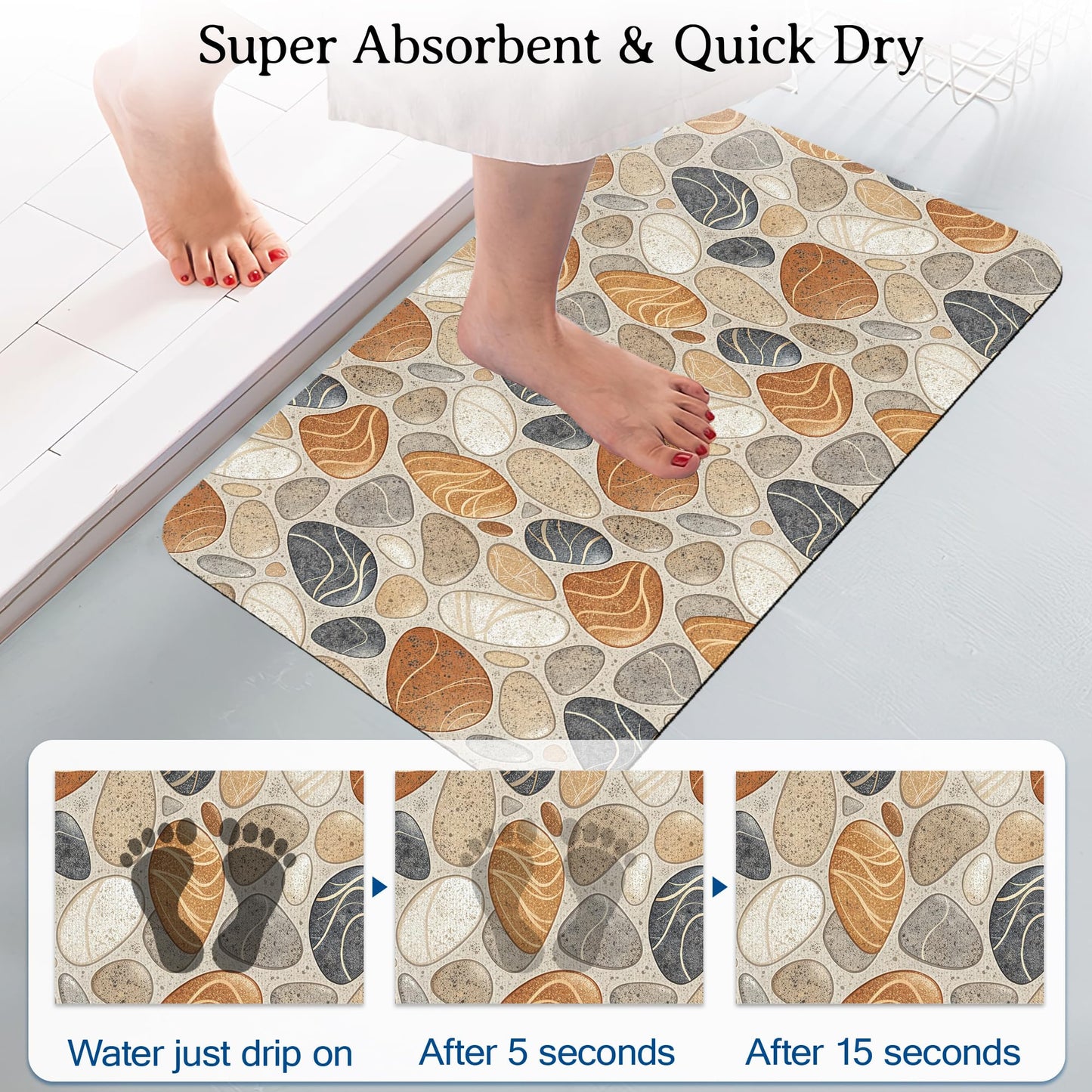 Elightvap Abstract Pebbles Stone Print Bathroom Mat Quick Drying Non Slip Bath Mats Absorbent,Bath Mat Quick Dry Bathroom Rug in Front of The Kitchen Sink, Shower Room, Bathtub,17 * 29.5 Inches