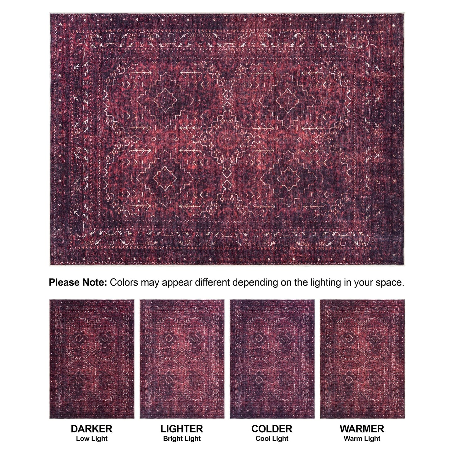 Bloom Rugs Washable Non-Slip 3' x 5' Rug - Dark Red Traditional Bordered Area Rug for Living Room, Bedroom, Dining Room, and Kitchen - Exact Size: 3' x 5'