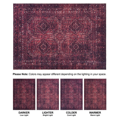 Bloom Rugs Washable Non-Slip 3' x 5' Rug - Dark Red Traditional Bordered Area Rug for Living Room, Bedroom, Dining Room, and Kitchen - Exact Size: 3' x 5'