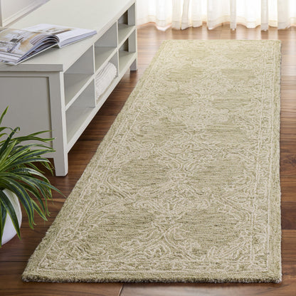 SAFAVIEH Abstract Collection Runner Rug - 2'3" x 8', Green & Ivory, Handmade Wool, Ideal for Hallway, Foyer, Entryway, Bedroom (ABT561Y)