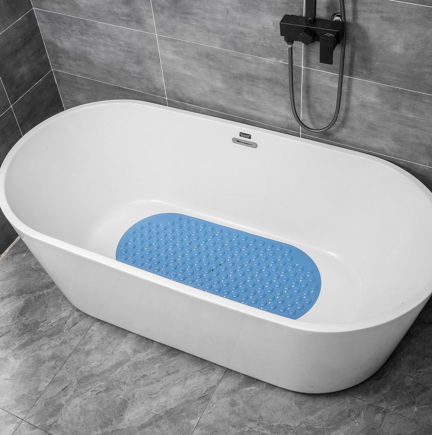 Mantto Bathtub Mat Non Slip TPE Bath Mat for Tub Bathroom Bath Tub Shower Mat for Kids Shower Floor Mat, Suction Cups Machine Washable Smooth/Non-Textured Tubs Only 35 x16 (Blue)