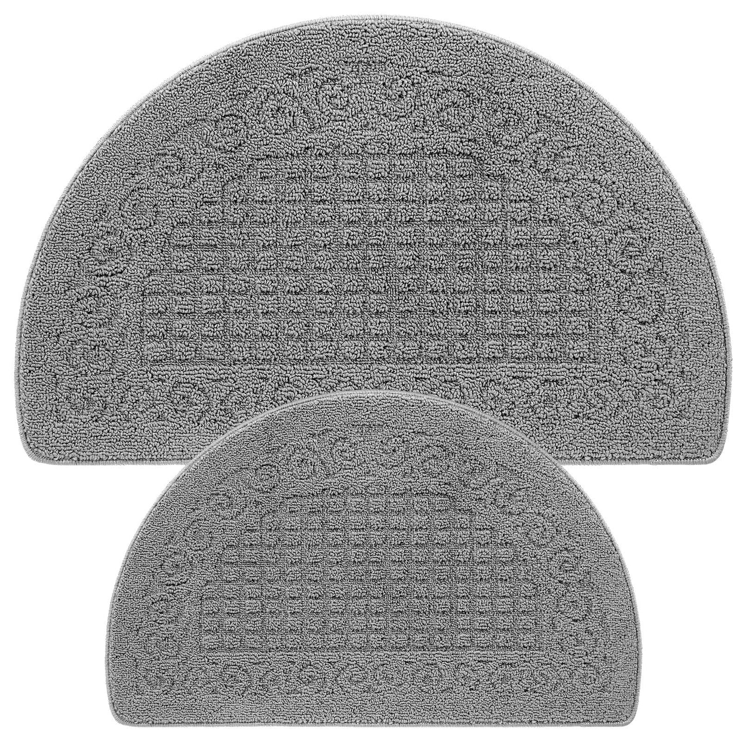 Drydiet 2 Pcs Kitchen Rugs 15 x 22 Inches 18 x 30 Inches Kitchen Mats Non Skid Washable Doormat Indoor Entrance Absorbent Standing Half Circle Carpet for Home Floor Patio Garage Door(Grey)