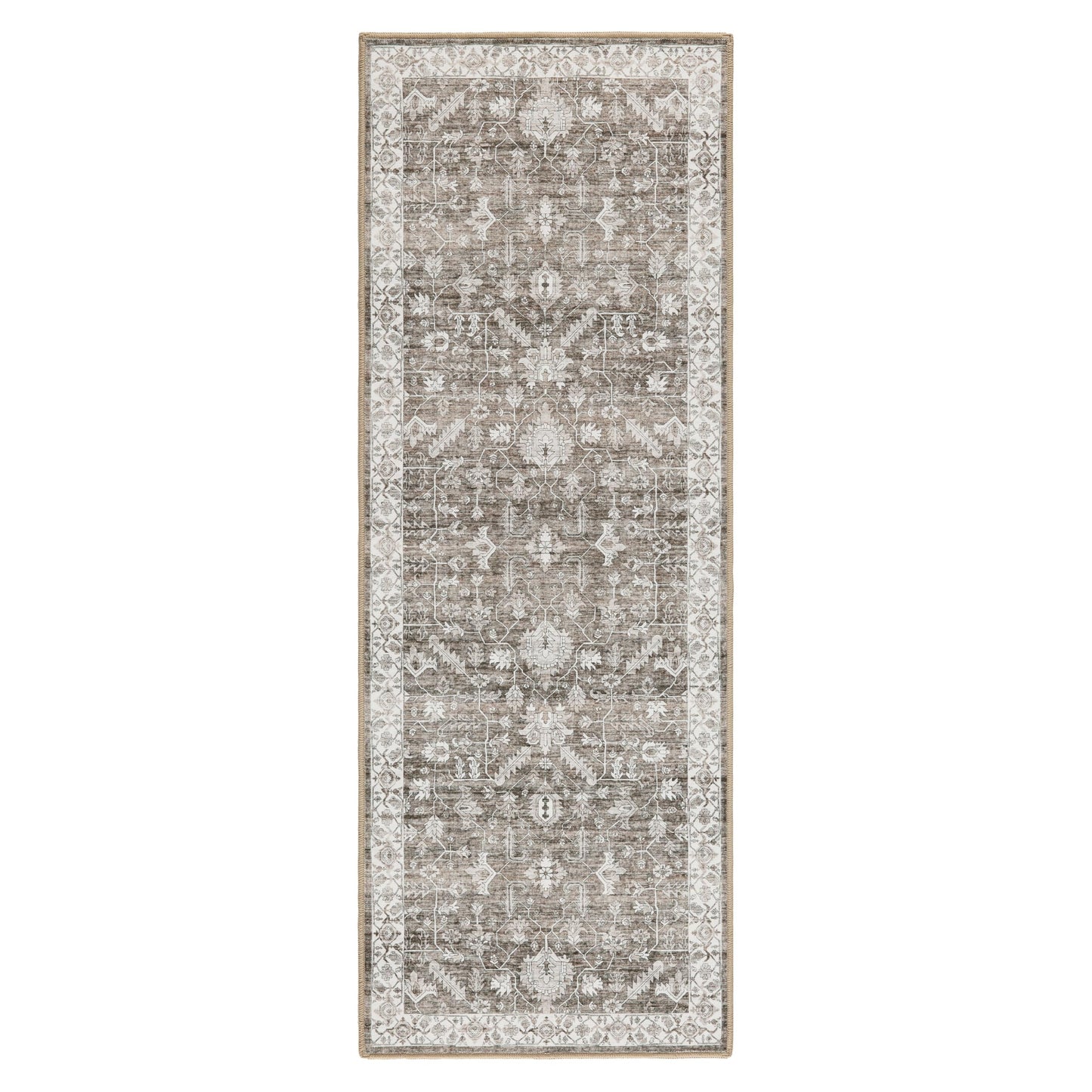 EVERWASH Haven Distressed Border Machine Washable Area Rug with Airflo Technology for Easy Clean, Ultra-Soft Non-Slip Rug with Built-in Pad, Pet, Family & Allergy Friendly Rug, Brown, 2'6"x7'