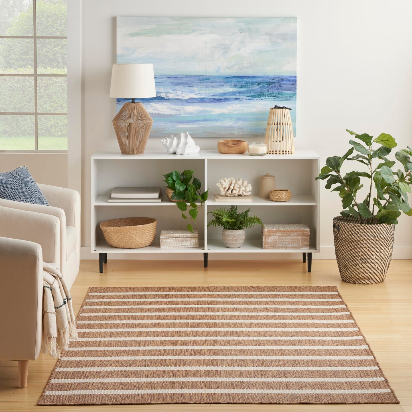 Nourison Home Positano Jute Ivory 7' x 10' Area Rug - Easy Clean, Non Shedding, Bed Room, Living Room, Dining Room, Kitchen (7' x 10')