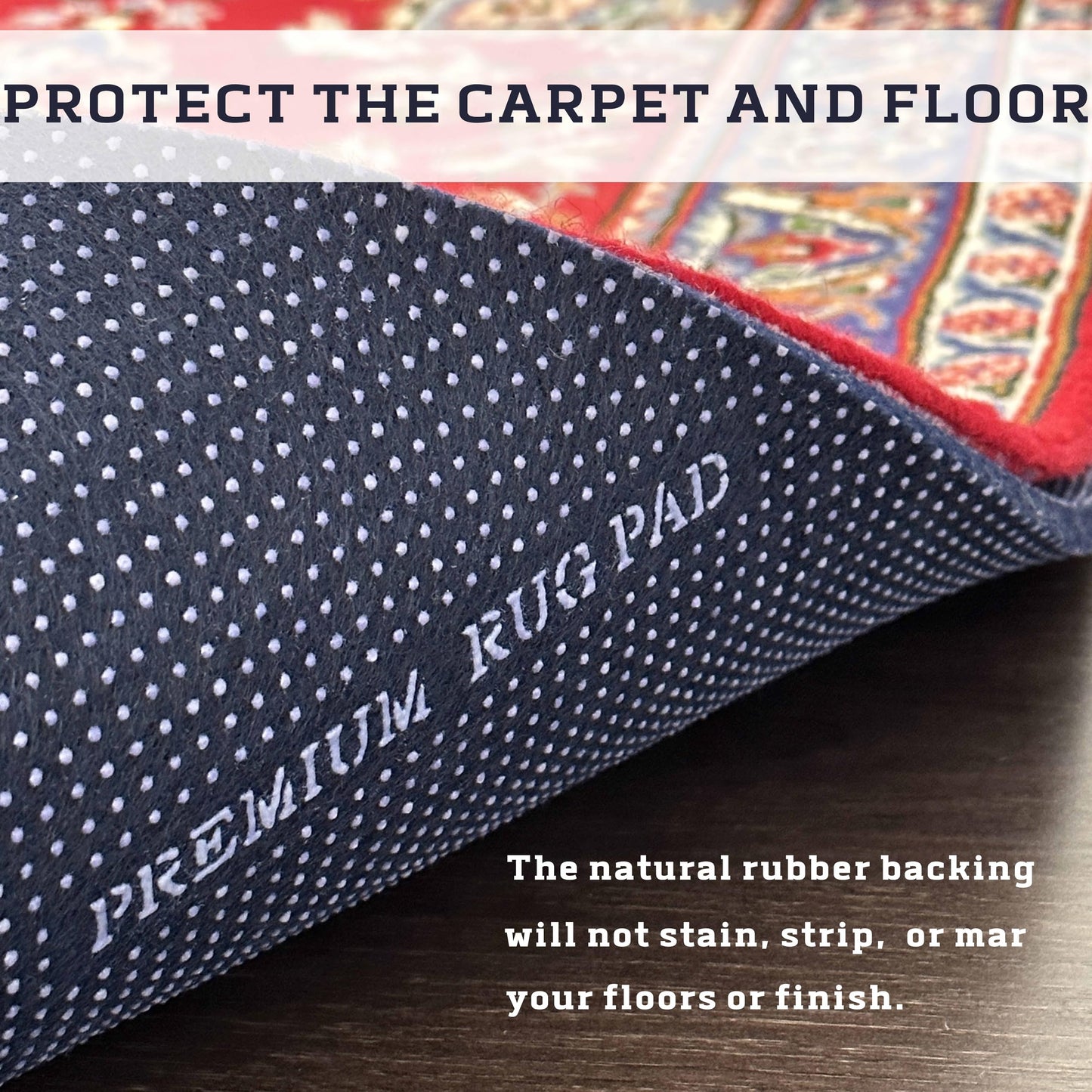 DELLUNA Non-Slip Area Rug Pad 1/8" Thick Double Side Rubber + Felt, 4'x6' Premium Deluxe Cushioned- Safe for All Floors, Adds Comfort and Protection, Ultra Strong Grip, Stop Rug from Moving.