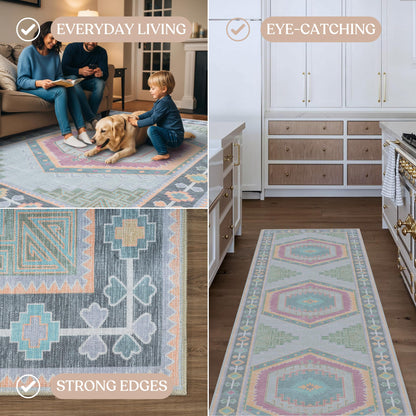 Fame Living Washable Area Rug. Modern Farmhouse. Vintage. Turkish. Bohemian. Distressed. Oriental. Traditional. Rugs for Living Room. Dining. Bedroom. Office. Entryway. Foyer. (856GP, 5' x 6'9")