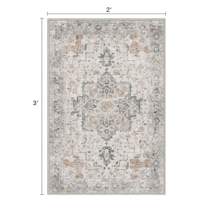 BESBLEE Area Rug 2x3 Doormat, Machine Washable Low Pile Rugs, Small Retro Entryway Mat for Entrance, Hallway, Kitchen and Corridor, Light Taupe Brown