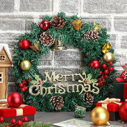 Zeyune Christmas DIY Green Wreath 14 Inch Artificial Christmas Wreaths Faux Plain Wreaths for Decorating Front Door Window Room Farmhouse Xmas Party Indoor Outdoor(Classic,8 Pcs)