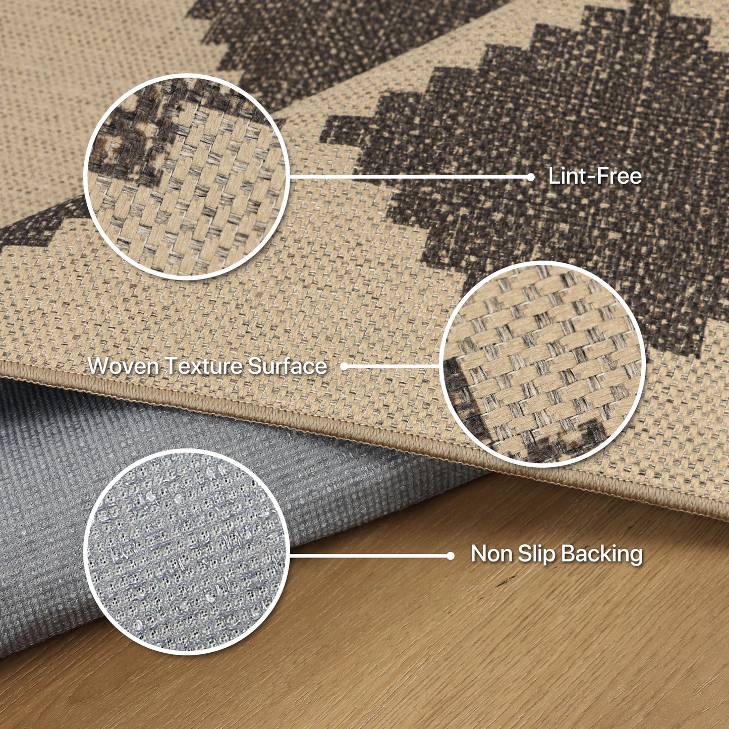 GENIMO Indoor Outdoor Area Rug 5'x8', Checkered Easy Jute Rug Machine Washable, Easy-Cleaning, Non Slip Geometric Woven Outdoor Carpet for Patio, Living Room, Backyard, Porch, Deck, Balcony