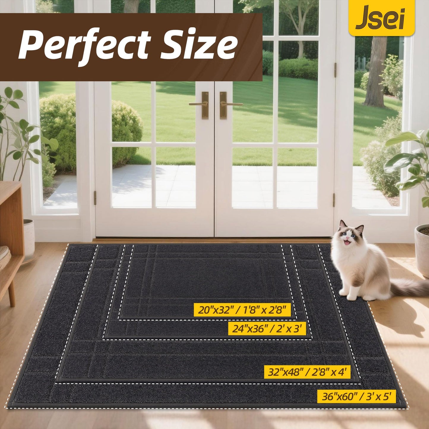 JSEI Entryway Rugs Doormat 20"x32", Non-Slip Dirt Trapper Door Mats Indoor, Washable Absorbent and Stain Resist Welcome Floor Mat for Front Door, Dog Door Mat, Dirty Wet Shoes & Paws, Dark Grey