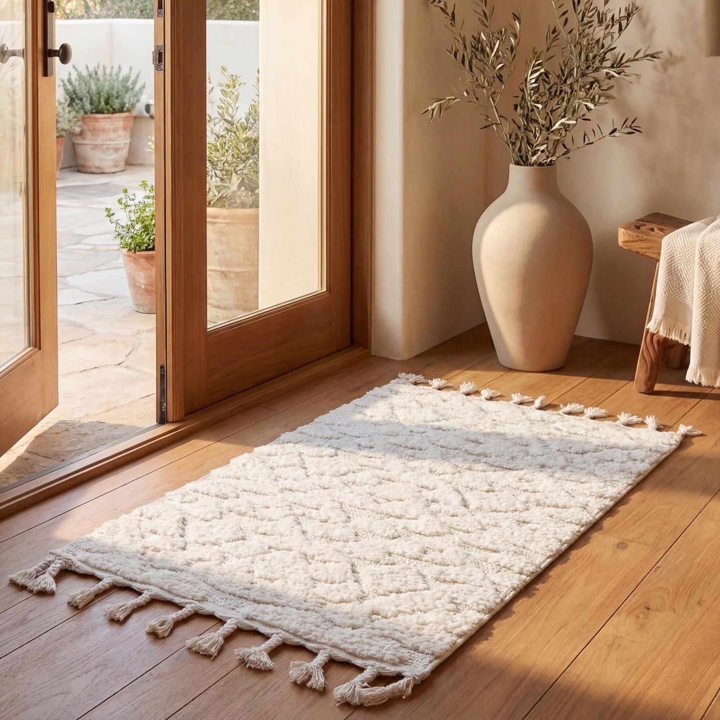 SAFAVIEH Area Rug 3x5 - Moroccan Tassel Shag Collection - Ivory, Non-Shedding & Easy to Clean, Plush High-Low Texture, Ideal for Living Room, Bedroom, Dining Space (MTS688C)