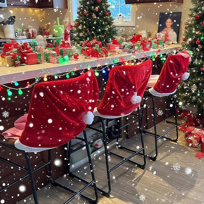 Christmas Chair Covers Hat Chair Back Covers for Xmas Holiday Chair Covers Set of 6, Stretch Parsons Chair Slipcovers Removable Washable kitchen for Home Hotel Banquet Holiday Decoration（6Pcs）