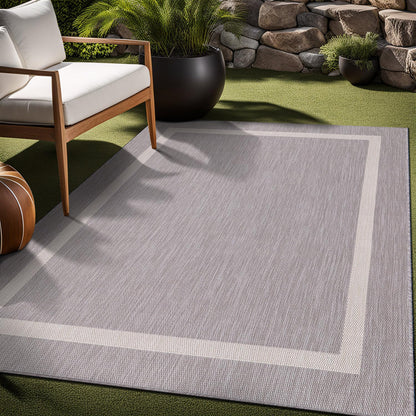 Luul Home Bordered Outdoor Rug 9x12 Washable Outside Carpet for Indoor Patio Porch Waterproof Easy Cleaning Non Shedding Area Rugs Gray 9 x 12