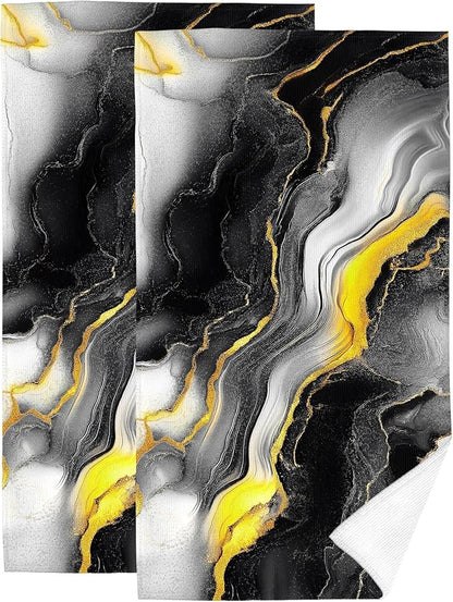 Black Gold Grey Marble Hand Towels for Bathroom 14x28 Inch, Abstract Modern Decorative Bath Towels Set of 2 for Farmhouse Gym Kitchen Hotel Bathroom Home Decorations