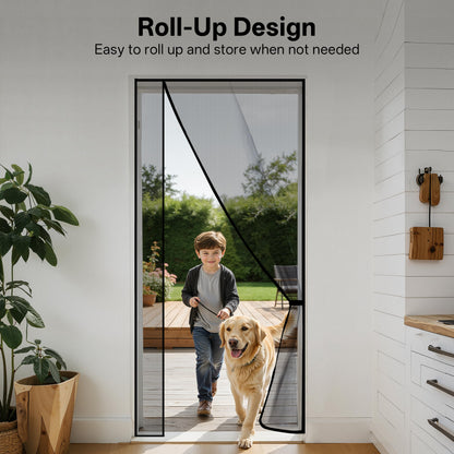 Sunolga Magnetic Screen Door Fits Door Size 34 x 82 Inch, Actual Screen Size 36 x 83 Inch, Reversible Left Right Side Opening, Sturdy Polyester Mesh Curtain Hands Free for Patio, Sliding Door, Black