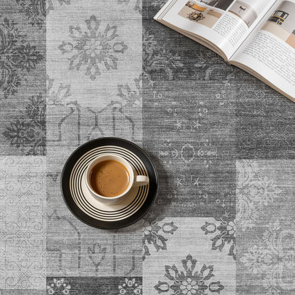UERMEI 8x10 Area Rug Washable, Gray Modern Geometric Rugs for Living Room, Non-Slip Patchwork Carpet, Stain Resistant Low-Pile Foldable Rug for Bedroom Dining Room