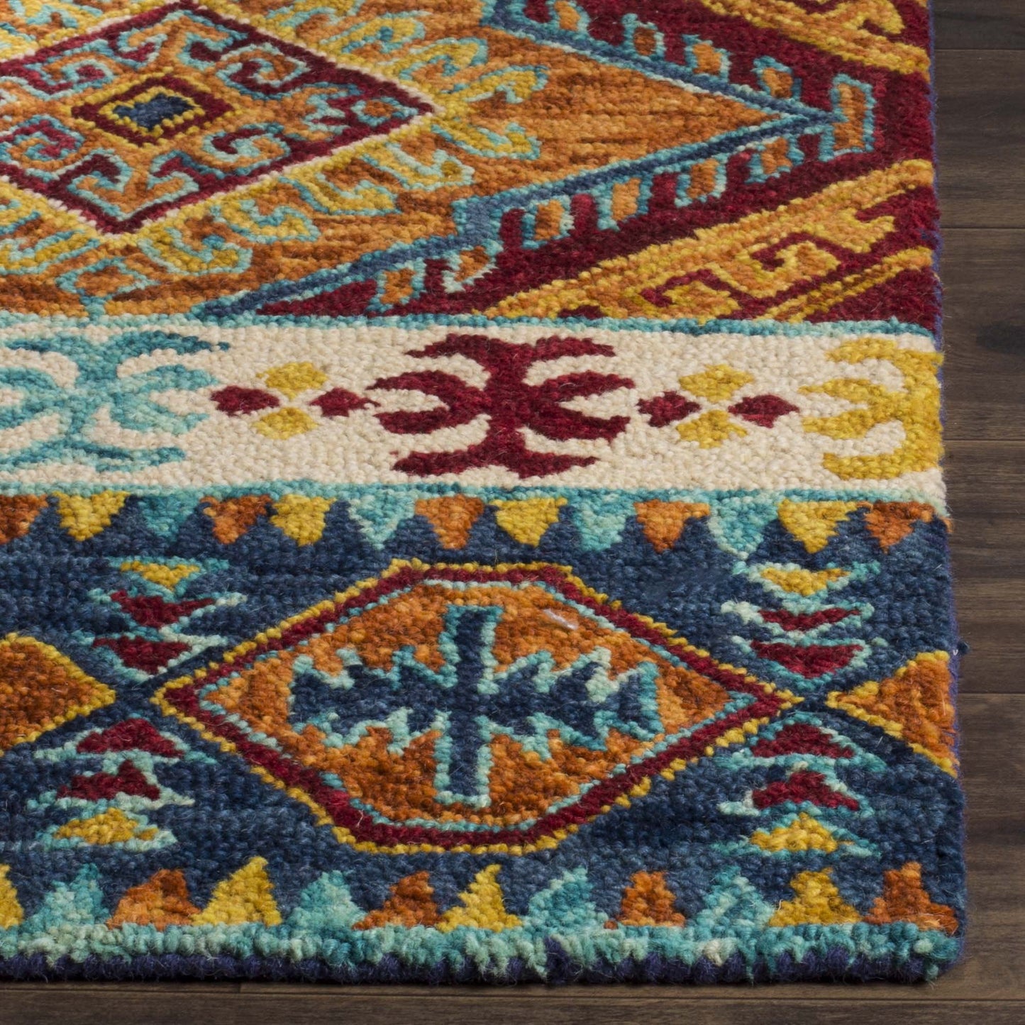 SAFAVIEH Aspen Collection Area Rug - 10' x 14', Navy & Ivory, Handmade Boho Tribal Wool, Ideal for High Traffic Areas in Living Room, Bedroom (APN502A)
