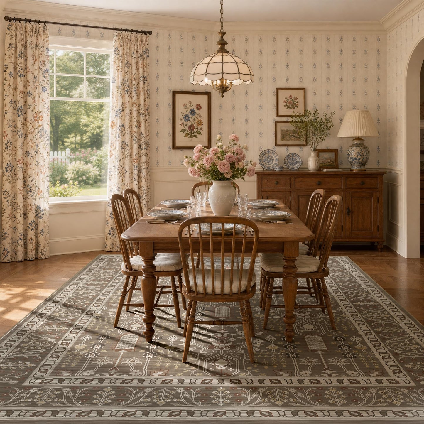 Deerly 5x7 Area Rugs Living Room, Low Pile Ultra Soft Rugs with Non-Slip Backing Machine Washable Vinatge Boho Carpet for Bedroom Playroom Nurseryroom, Kid & Pet Friendly Print Floor Brown Rug 5x7ft