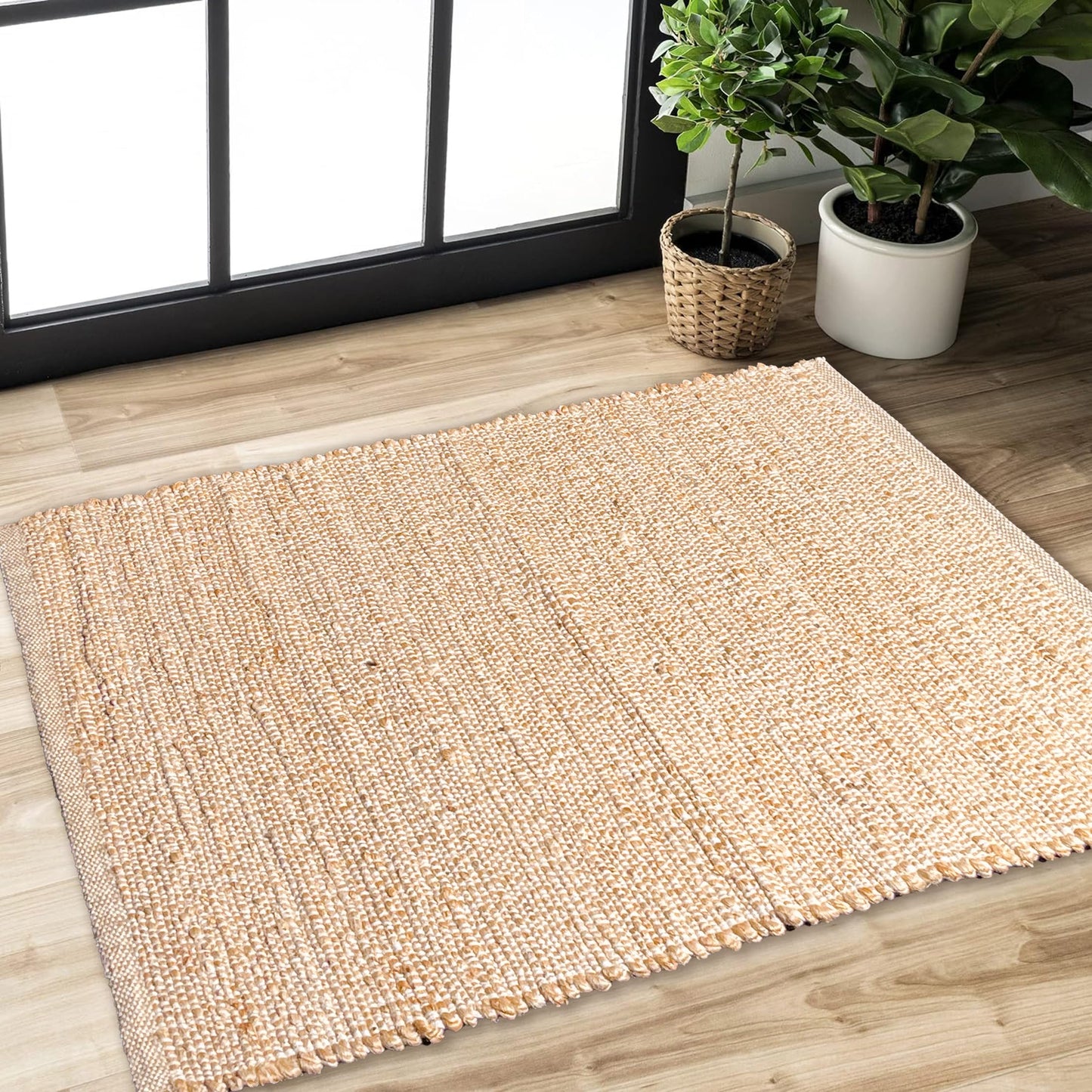 Chardin home 2x3 Jute Cotton Hand Woven Doormat Rug, Natural Jute Braided Entryway Mat | Rustic Boho Farmhouse Reversible Accent Rug for Front Door, Kitchen, Bedroom, or Bathroom | Natural Fiber Rug
