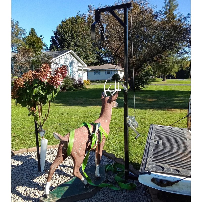 ECOTRIC Truck 2" Hitch Game Hunting Hoist, 600LB Big Game Hunting Deer Hoist, Include Gambrels Winch for Skinning or Cleaning Game, Winch Lift Gambrel Set 360 Degree Swivel Hitch Mounted