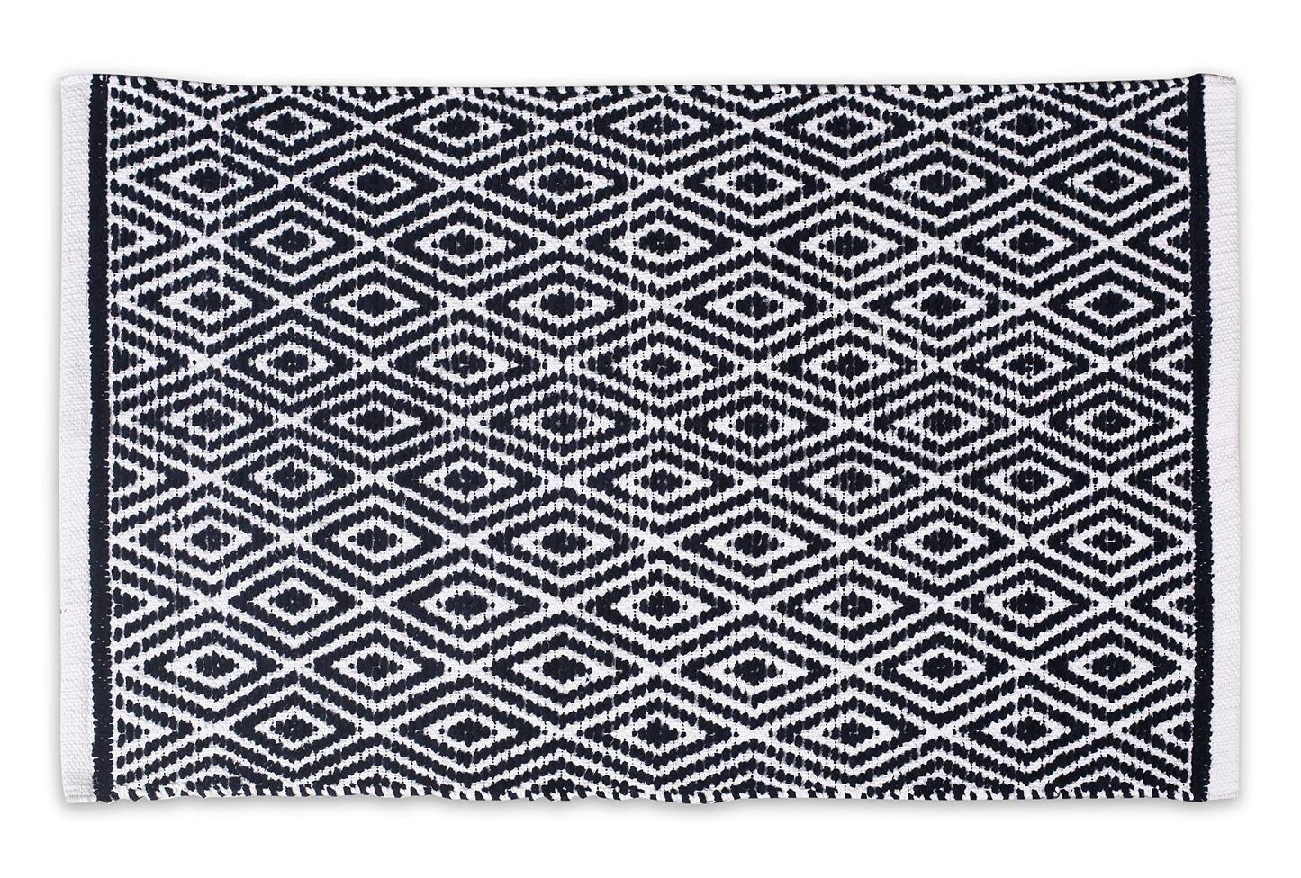 Chenille Cotton Diamond Runner Rug 2x5 Feet - Navy, Reversible Washable Soft Floor Runners Ideal for Kitchen, Hallway, Bedroom, Bathroom | Blue Farmhouse Boho Indoor Use Rugs for Patio Décor