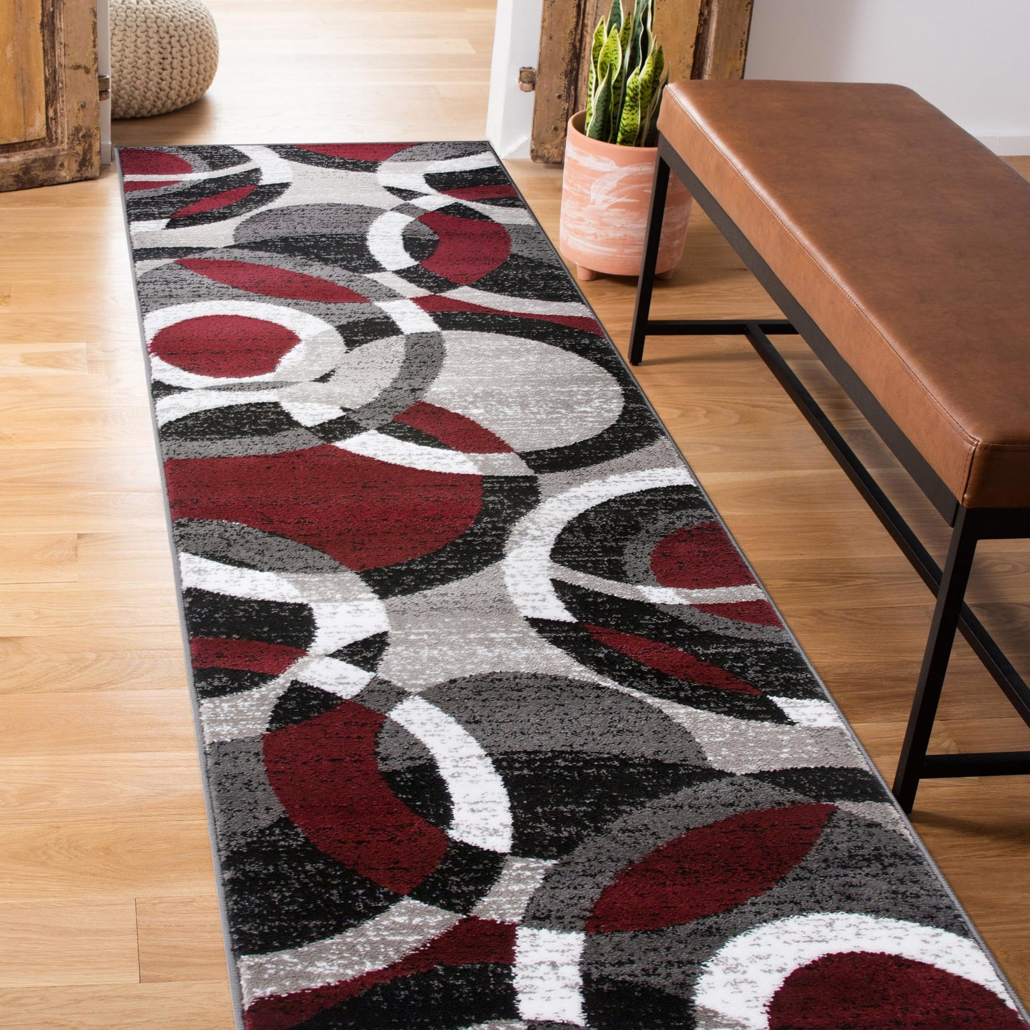 Rugshop Contemporary Abstract Circles Perfect for high Traffic Areas of Your Living Room,Bedroom,Home Office,Kitchen Runner Rug 2' x 7'2" Red