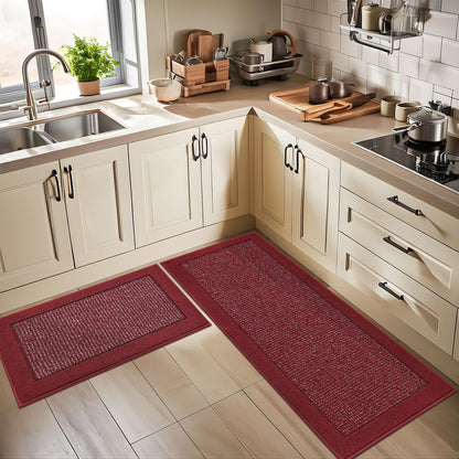 BEQHAUSE Kitchen Rugs and Mats Set of 2 Non-Slip Kitchen Mats for Floor, Absorbent and Stain Resistant Kitchen Runner, Machine Washable Rugs for Kitchen, Laundry & Sink, 20"x32"+20"x48", Red
