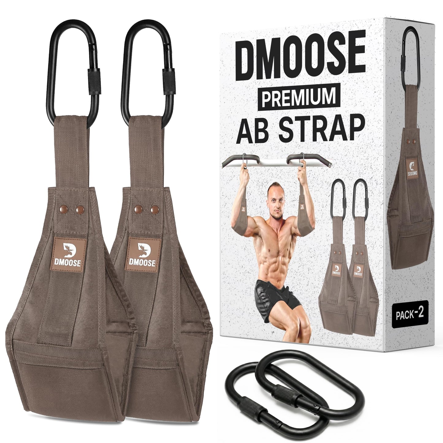 DMoose Fitness Premium Ab Straps for Abdominal Muscle Building, Arm Support for Ab Workout, Hanging Ab Straps for Pull Up Bar Attachment, Ab Exercise Gym pullup Equipment for Men Women (Brown)