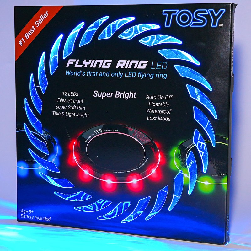 TOSY Flying Ring - 12 Monocolor LEDs, Super Bright, Lost Mode, Auto Light Up, Easter Basket Stuffers Gift for Kid/Teen/Boy/Girl, Safe, Waterproof, Pool/Beach/Camping Toy (Red)