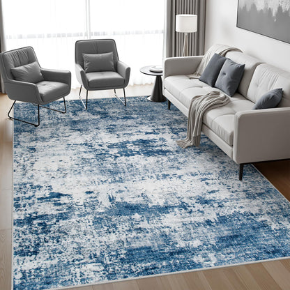 5x7 Area Rug Living Room Rug: Washable Modern Abstract Soft Thin Rug Indoor Floor No Slip Stain Resistant Carpet for Bedroom Dining Room Farmhouse Nursery Home Office - Blue