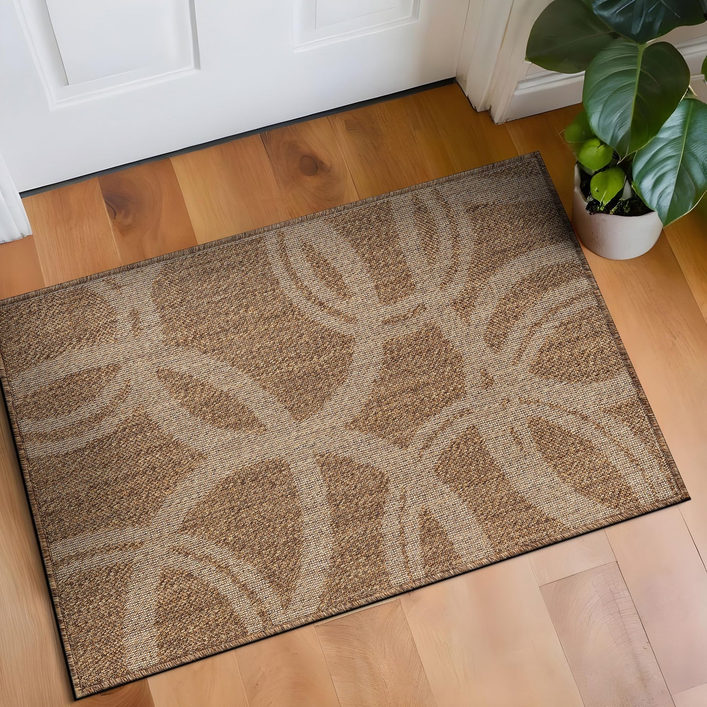Rugshop Abstract Indoor Outdoor Flat Woven Area Rug,Natural Jute-Style,Easy-Care Patio Rug for Entryway Backyard Porch Deck Balcony, 2' x 3' Sand/Natural