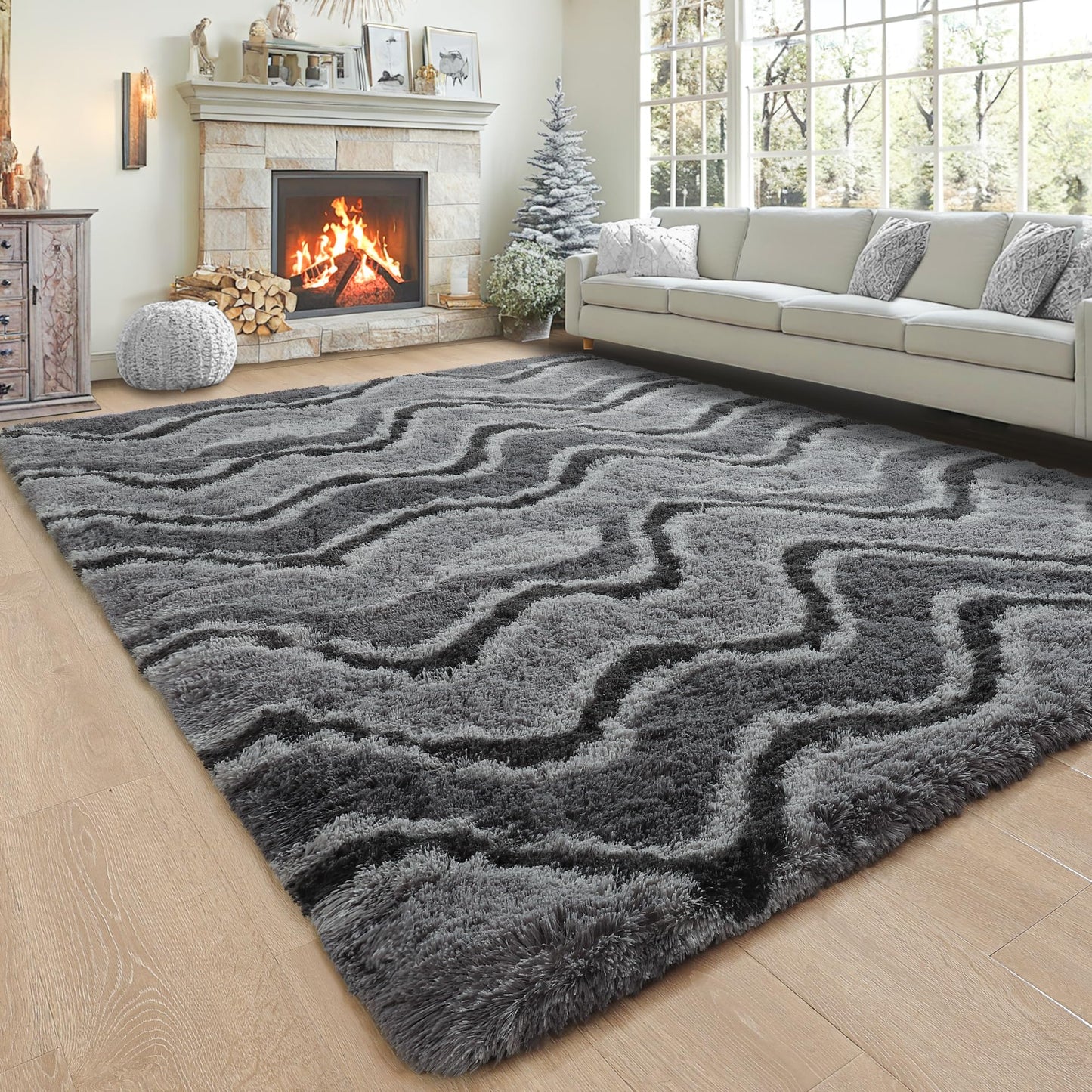 4x6 Grey Area Rug for Bedroom Living Room Dining Room, Fluffy Shag Soft Plush Furry Carpet, Non-Slip Indoor Floor Mat for Kids Home Decor