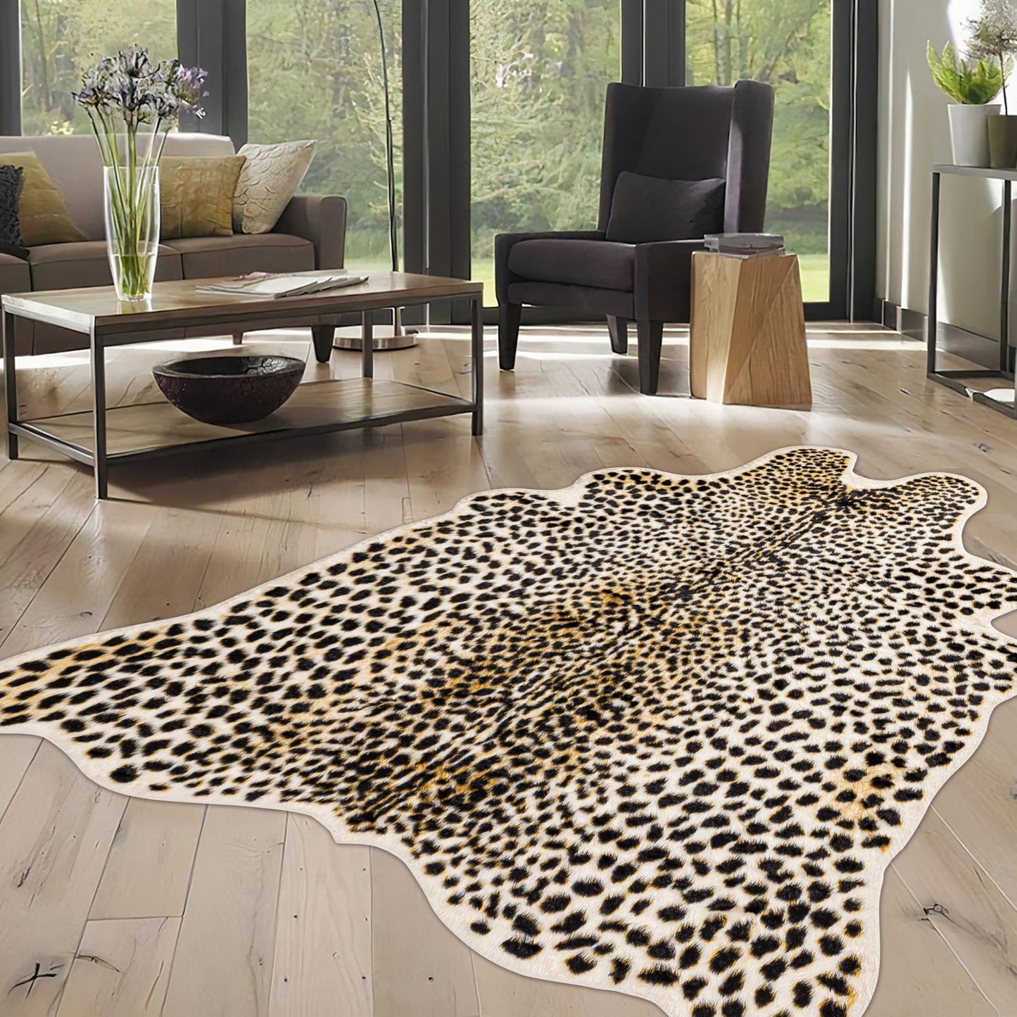 WARM HAVEN Cheetah Print Rug, Leopard Rug 5.2x7 Faux Animal Print Skin Cheetah Area Rug for Bedroom Living Room Animal Fur Hide Rustic Antelope Multicolor
