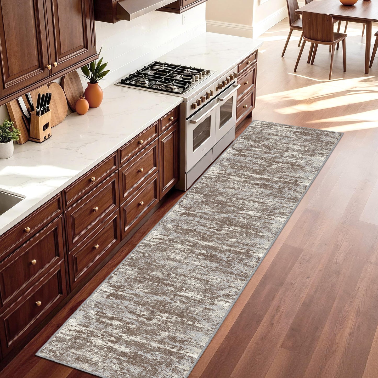 TTelephant Runners for Hallways Ultra Non-Slip 2x10 Long Runner Rugs Washable Abstract Tear and Stain Resistance No Pile Lightweight Modern Rug Runners for Entryway, Kitchen, Walkway, Entrance, Brown