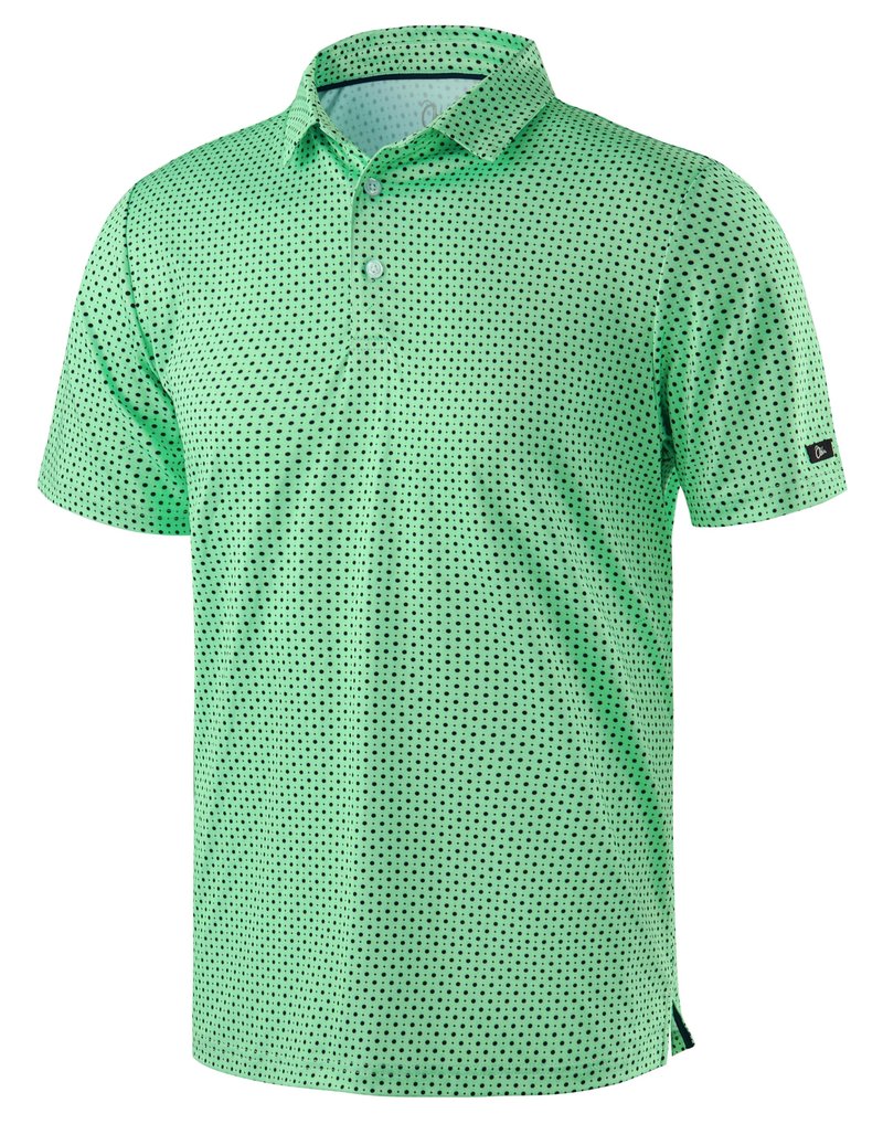 Obla Mens Golf Polo Shirts Short Sleeve Dry Fit Performance Moisture Wicking Casual Print Collared Golf Shirts for Men (Green Dot_S)