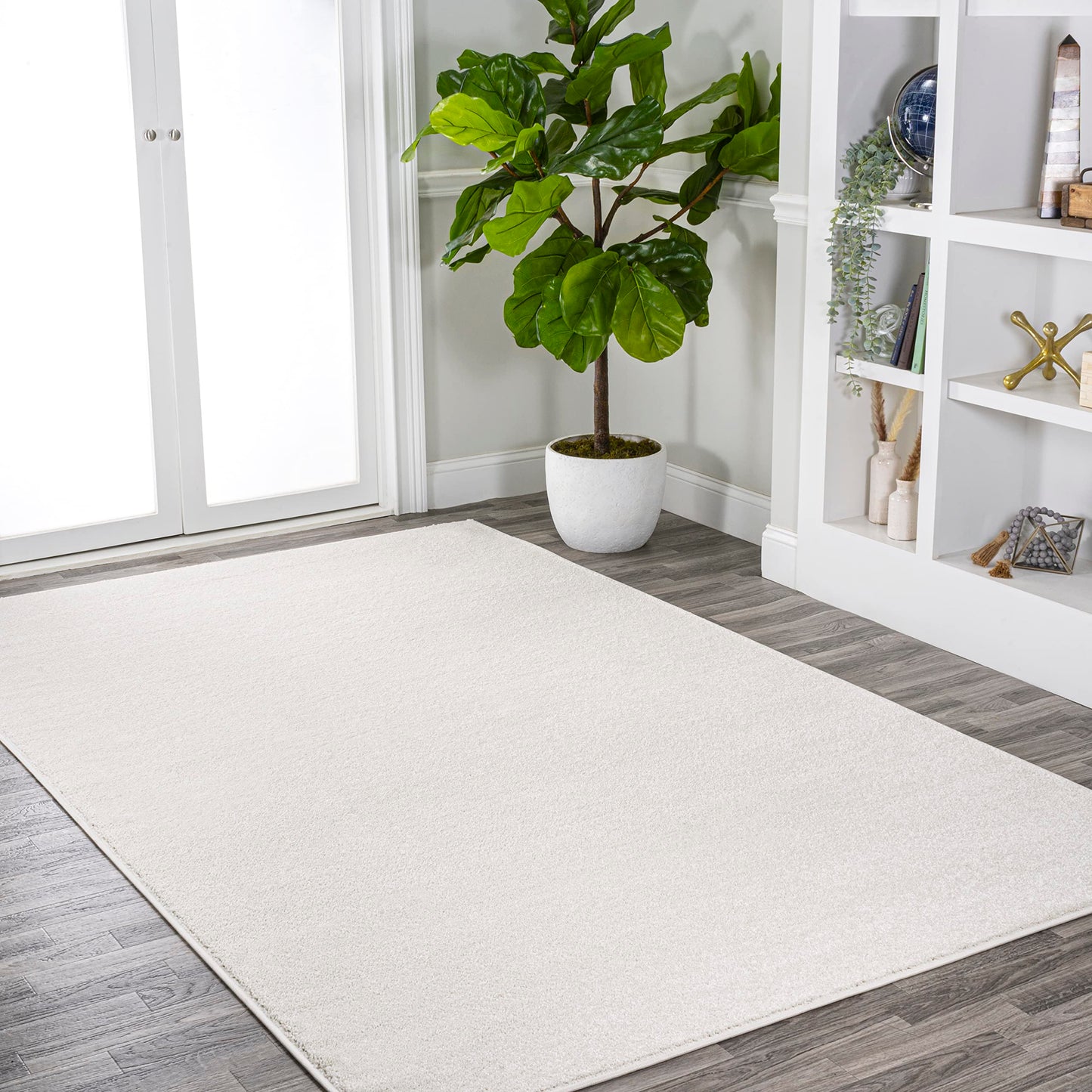 JONATHAN Y Haze Solid Low-Pile Cream Indoor Area Rug 4x6, Coastal,Bohemian,Minimalist,Classic, Easy-Cleaning for Living Room,Bedroom,Kitchen,Pet Friendly,Non-Shedding (SEU100T-4)