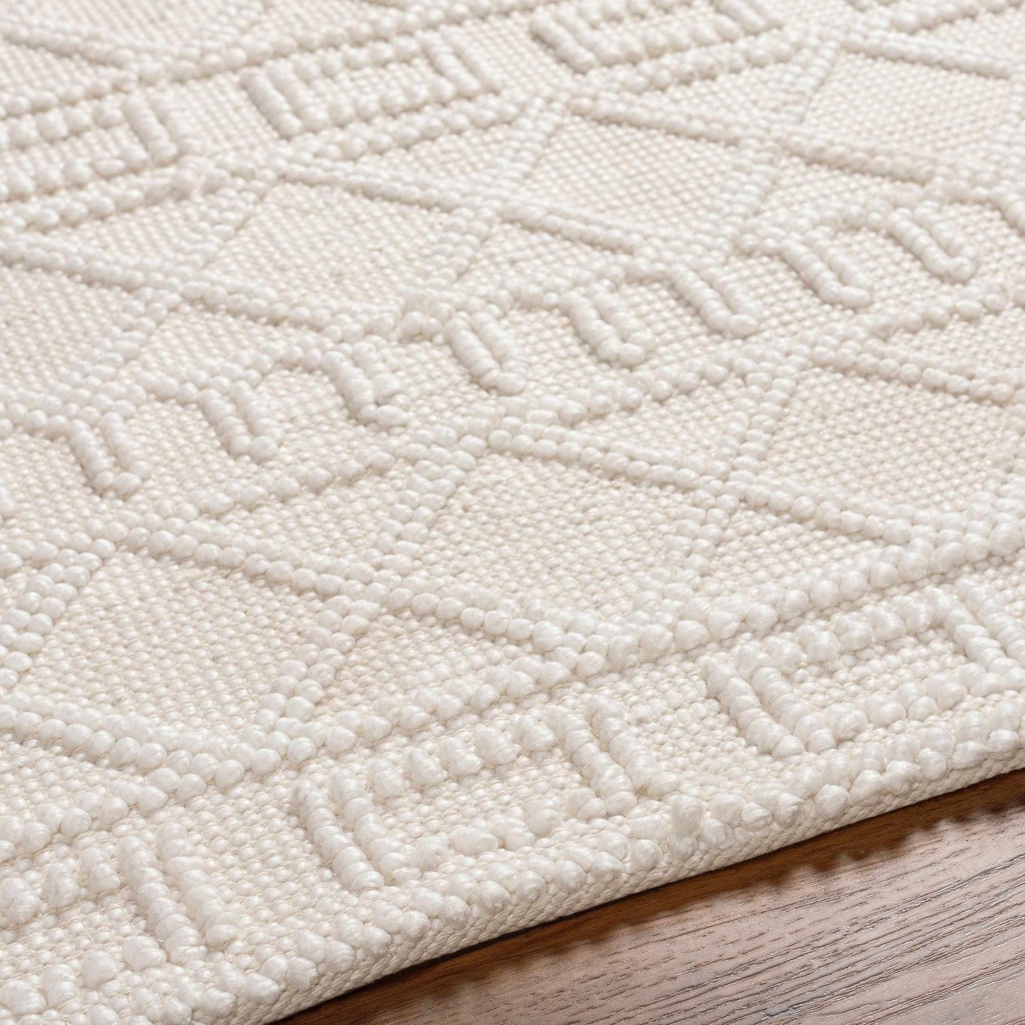 Hauteloom Canta Recycled Material Area Rug - Geometric Diamond Trellis Lattice Greek - Bohemian Transitional Modern Contemporary Farmhouse - Beige, Ivory, Cream, Neutral, Off - 27" x 45"