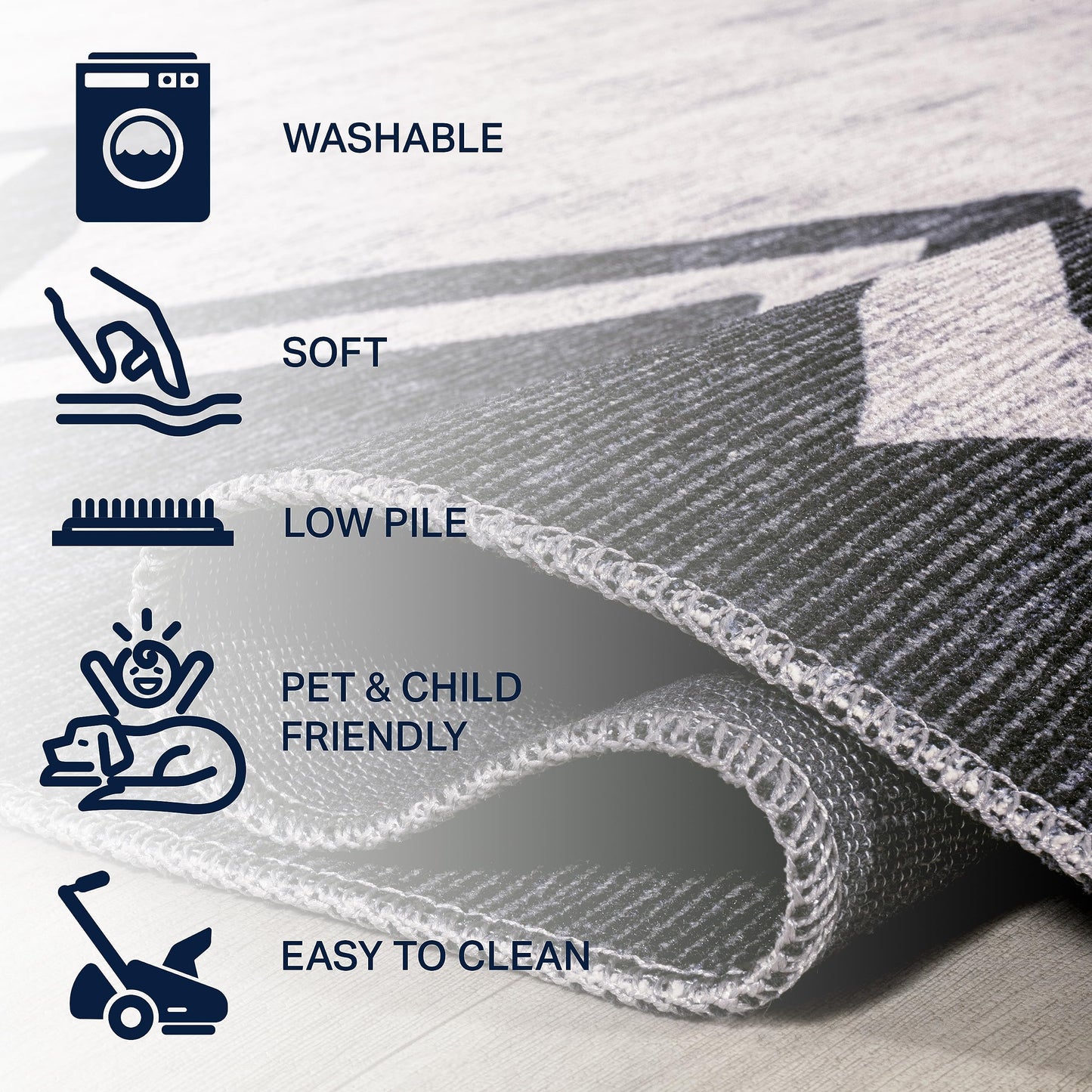JONATHAN Y Machine Washable Ivory/Navy Indoor Area Rug 4X6 ft, Siksak Modern Chevron Border for Living Room, Bedroom, Kitchen, Office, Easy-Cleaning, Pet-Friendly, Non-Shedding WSH124A-4