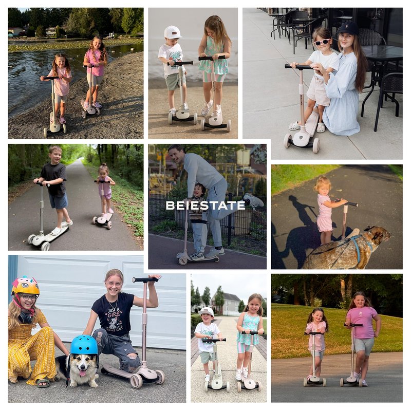 BEIESTATE 3 Wheel Scooter for Kids Ages 3-18, Up to 220 Lbs, Kids Scooter with Adjustable Lean-To-Steer Switch, Foldable, Lightweight, Wide Anti-Slip Deck, Adjustable Height Handlebar, Light-Up Wheels